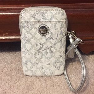 COACH white and silver poppy wristlet